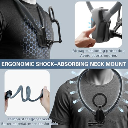 Beviliu Magnetic Neck Phone Holder for Recording, Hands Free POV/Vlog Neck Mount with Chest Strap, Video Filming for Cooking/Riding, Content Creator for iPhone 16 15 14 13 12 Android GoPro Insta360