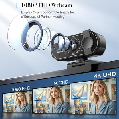1080P Webcam with AF Auto-Focus, Independent ISP Noise Reduction & Dual Noise-Canceling Mics, Plug&Play Computer Camera for Zoom/Teams/Facetime
