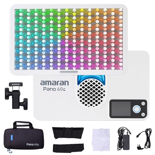 Amaran Pano 60c Kit Led Video Panel Light 60W RGBWW Full Color Lights,CCT 2,300K-10,000K,12 Lighting Efects,App Control,Support USB-C PD,with Softboxes and Carrying Case (White) - color: White