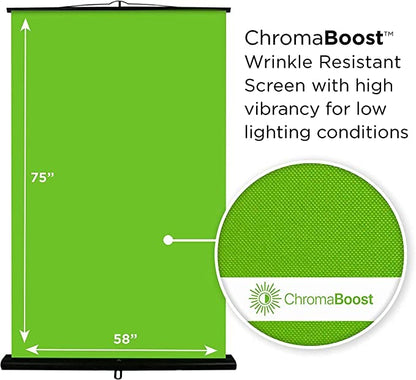 Valera Creator Green Screen – Collapsible Chroma Key Panel,+1000 Free Backgrounds Included, Portable Retractable Wrinkle Resistant Fabric Backdrop, Adjustable Height, 10 Second Setup