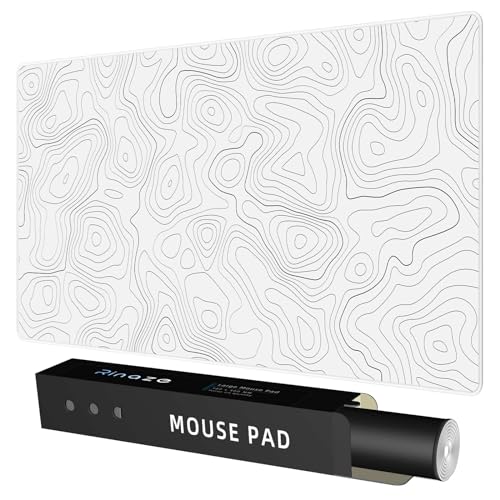 Rinaze Extra Large Gaming Mouse Pad with White Topographic, XXL Mousepad, Big Mouse Mat Desk Pad, Non Slip Keyboard Pad for Gaming Computer Laptop PC Office Desk Accessories - color: White