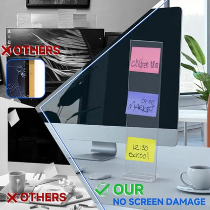 2 Pack Acrylic Monitor Memo Board with Removable Base, Portable Sticky Note Holder, Transparent Message Board Sign for Laptop, Desktop