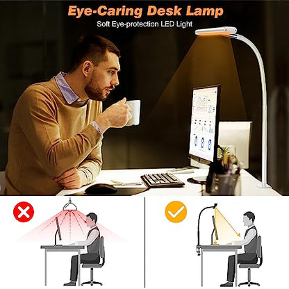 Airlonv LED Desk Lamp with Clamp, Dimmable Task Light for Home Office - color: White, size: Standard