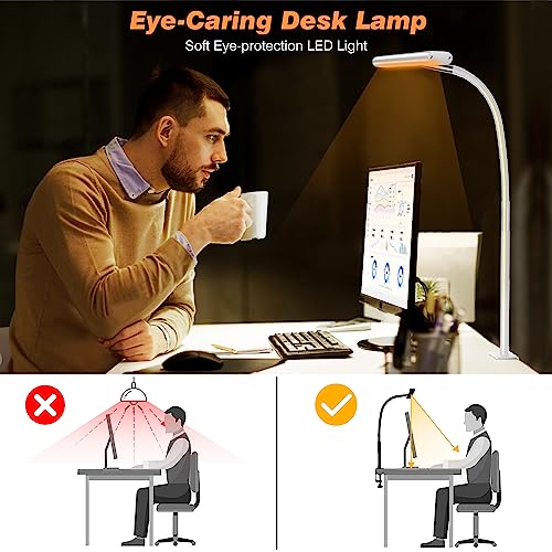 Airlonv LED Desk Lamp with Clamp, Dimmable Task Light for Home Office - color: White, size: Standard