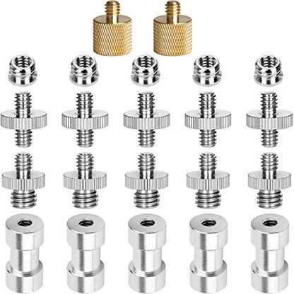 22Pack ChromLives Camera Screw Adapter 1/4 to 1/4 Screw to 3/8 Tripod Adapters Converter Brass Screws Spigot Mount Set for Camera Tripod Monopod Ballhead Flash Light,Combo Pack - color: 22Pcs Camera Screw