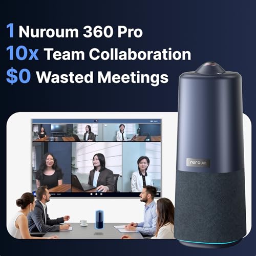 NUROUM 360 Pro Conference Room Camera and Microphone 2026 Upgrade, 3 AI Video Modes, Conference Webcam with Noise Suppression, All in One Webcam for Zoom/Teams/GoogleMeet on PC/Laptop/Desktop