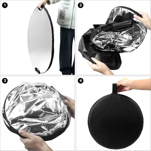 QWORK 32" (80cm) 5-in-1 Collapsible Light Reflector & Diffuser - Translucent, Silver, Gold, White, Black, Multi Disc Photography Reflector for Studio Outdoor Photography