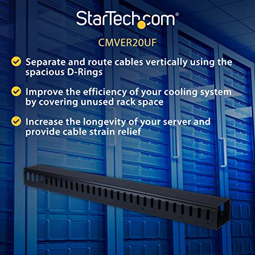 StarTech.com 3ft (1m) Vertical Cable Management Duct with Cover - 0U Open Slot Finger Duct Wire Raceway for 19 Inch Server Rack - Slotted Cord Channel (CMVER20UF) - style: Finger Duct