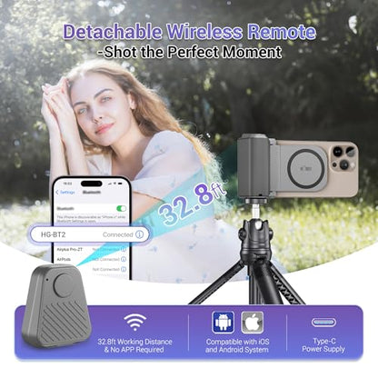 Phone Camera Grip with Remote for MagSafe iPhone 17 16 15 Pro Max | Magnetic snap-on grip, BT remote. 1/4" thread for tripod(NOT Included). for iPhone 17 Pro MagSafe travel Vlog Video Shooting - color: Magsafe Phone Grip-Gray