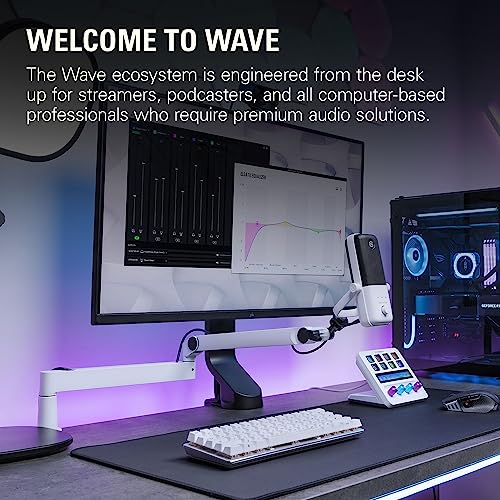 Elgato Wave Mic Arm LP White, Low Profile Boom Arm | Sits below shoulder line, 360-degree rotation, Magnetic cable channels, All-metal build, Fully adjustable mount - style: Mic Arm LP White