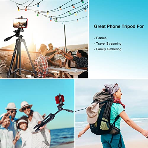 55" Phone Tripod, PHOPIK Aluminum Extendable Tripod Stand with Shutter, Carrying Bag, Compatible with iPhone/Android/Sport Camera&Insta 360 x5 Perfect for Video Recording/Selfies/Live Stream/Vlogging - size: PT204VP