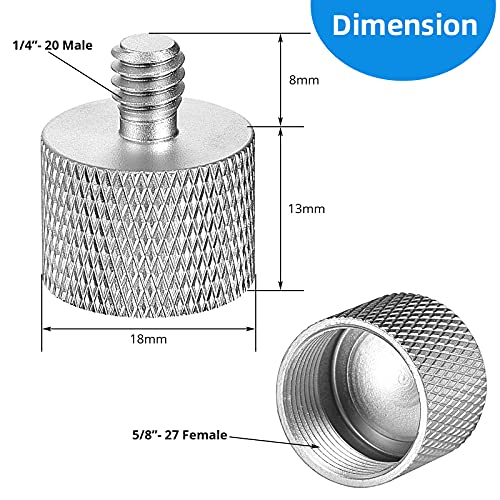 Frienda 4 Pieces Mic Stand Adapter 5/8 Female to 1/4 Male for Camera Mount Tripod Thread Conversion Connector Screw Adapter for Microphone Stand Mount(Silver) - color: Silver