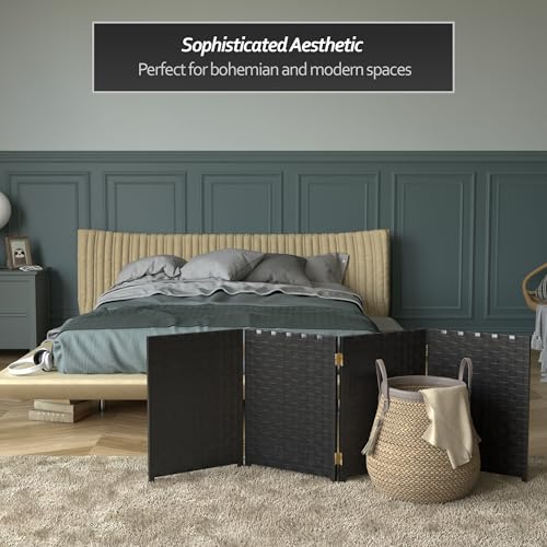 Red Lantern 2 ft. Short Woven Fiber Folding Screen - 4 Panel - Black - color: Black, size: 4 Panel