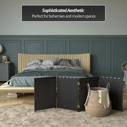 Red Lantern 2 ft. Short Woven Fiber Folding Screen - 4 Panel - Black - color: Black, size: 4 Panel