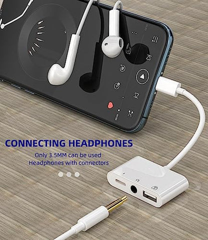 3.5mm Headphone to Lightning Jack USB Charger AUX 3in1 Cable Dongle Iphone Audio OTG Adapter for Apple 14 13 12 11 Pro Max Xr X 8 7 Plus Ipad Camera Mouse Keyboard Memory Stick Flash Drive Card Reader