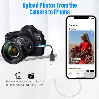 Lightning to USB Camera Adapter for iPhone, USB3 Female OTG Adapter with Charging Port, Plug and Play, Support Card Reader, USB Flash Drives, Keyboard [Apple MFi Certified]
