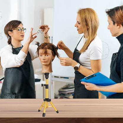 ZQIAN BEAUTY Wig Stand Tripod, 25 Inch Adjustable Mannequin Head Stand, Wig Head Stand for Training Heads And Canvas Block Head (Golden, Mannequin Head Not Included) - color: Golden, size: 25 Inch