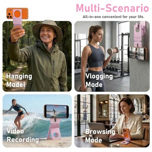 IST IDEA for Magsafe Tripod, Tripod for iPhone Lightweight Aluminum Alloy & Angle Adjustment & Strong Magnets iPhone Tripod Stand Compatible with 17/16/15/14/13/12 (Included Metal Ring) - color: Pink