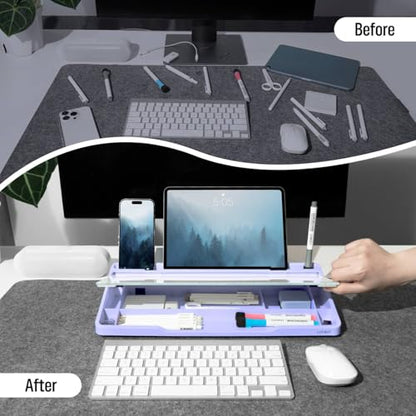 LOUKIN Glass Desktop Whiteboard, 15.3" x 5.6" Dry Erase Desk Board with Dotted and Graduated Surface, Desktop Buddy, Great for Design and Drawing, 3 Markers and 1 Dry Erase Eraser Included (Purple) - color: Purple