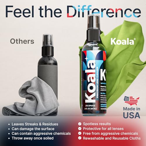 Koala Eyeglass Lens Cleaner Spray Kit | (1x) Glasses Cleaner Bottle + (1x) Microfiber Cloth | Alcohol Free Eyeglasses, Screen, and Camera Cleaning Kit | Made in USA (2 Piece Set) - size: 2 Piece Set