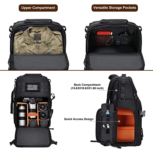 MOSISO Camera Backpack, DSLR/SLR/Mirrorless Tactical Camera Bag Case with Laptop Compartment Compatible with Canon/Nikon/Sony, Black - color: Black