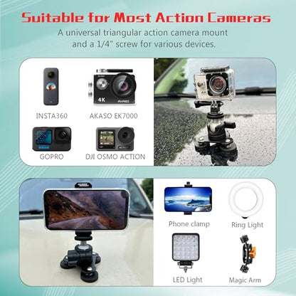 ULIBERMAGNET Magnetic Camera Mount, 80LB Heavy Duty Metal Car Adjustable Magnetic Mobile Camera Holder with Mini Ball Head,Strong Rubber Coated Magnet with 1/4’’-20 Male Thread Stud for GoPro - style: 80LB Triangle Magnetic Camera Mount
