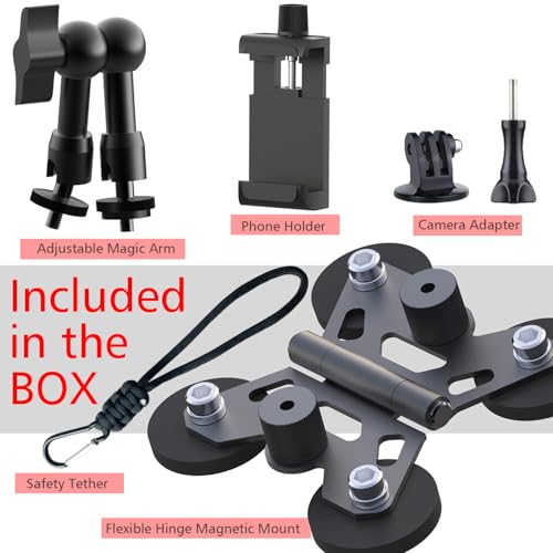 Magnetic Cell Phone Fence Mount for Universal Compatibility with Mevo Start, iPhone, GoPro & Action Cameras, Adjustable Arm with 360 Movement, Secure Magnetic Grip (Black) - color: Black