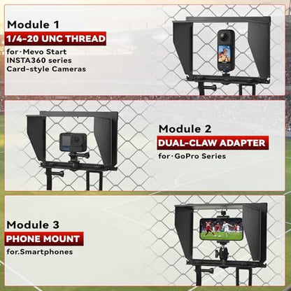 Cell Phone Fence Mount with Shade, Game Changer Mounting kit for iPhones, Mevo Start, GoPro, Insta 360 and Other Action Cameras, for Recording Baseball,Softball and Tennis Games(Matte Black)