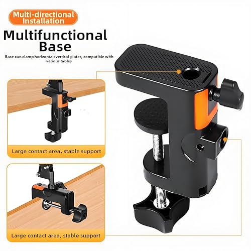 Heavy Duty Table Clamp Mount for Microphone Boom Arm, 2-in-1 C-Clamp Design for Mic Stand, Overhead Camera Arm, Desk Lamp Base – Fits up to 2.56 inch/6.5cm Desktop Thickness, 1 PCS