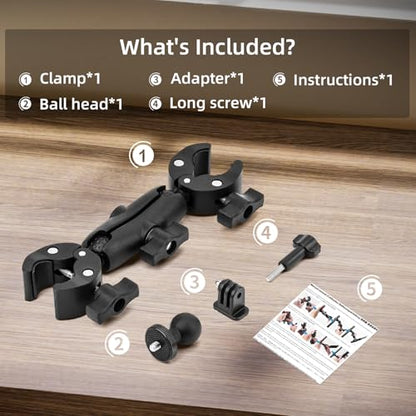 BRDRC Double Clamp Mount Umbrella Holder Camera Pole Bracket for Stroller Wheelchair Monitor Magic Socket Arm Desk Photo Studio Light Stand Photography Reflector Flag Cross Bar Accessories