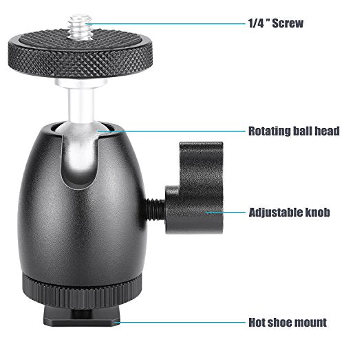 Neewer Mini Tripod Ball Head Mount, 1/4 inch Screw with Phone holder, Lock and Hot Shoe Mount Adapter Compatible with Compact DSLR Camera, LED Light,Ring Light,Load Up to 4.4 pounds/2 kilograms