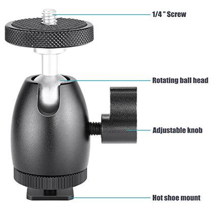 Neewer Mini Tripod Ball Head Mount, 1/4 inch Screw with Phone holder, Lock and Hot Shoe Mount Adapter Compatible with Compact DSLR Camera, LED Light,Ring Light,Load Up to 4.4 pounds/2 kilograms