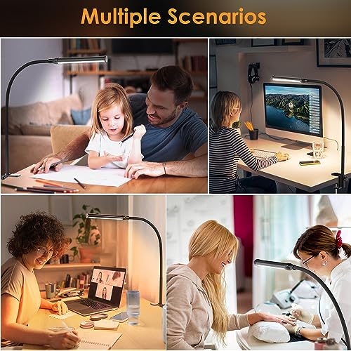 ShineTech LED Desk Lamp with Clamp, Eye-Caring Clip on Desk Light with 3 Color Modes & Stepless Dimming, 360° Flexible Gooseneck Desk Lamp for Home Office College Dorm with USB Adapter - color: 3CCT in One (3000K/4000K/6000K)