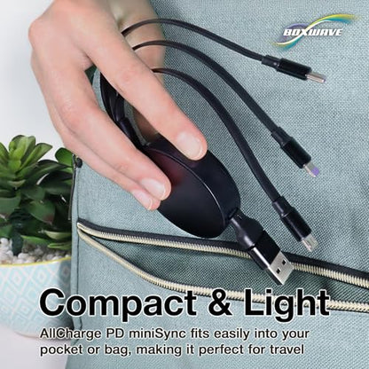 BoxWave Cable Compatible with Viltrox Touchscreen On-Camera Monitor (6 in) - AllCharge PD miniSync (100W), Retractable High-Speed Charging Portable USB Cable - Jet Black