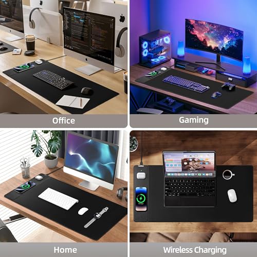 Mouse Pad with Wireless Charging, Gaming Mouse Pad with Ultra-Smooth Surface, Large XXL Desk Mat, Non-Slip Mouse Mat, Waterproof Computer Keyboard Pad for Gaming, Desk, Office, PC, 900x400x4MM, Black - color: Black - 35.4"x15.7"