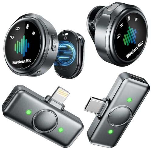 Magnetic Wireless Microphone for iPhone: Wireless lavalier Microphone for Android with Intelligent Noise Reduction Hi-Fi Recording Vlogging Recording for Content Creator - color: black