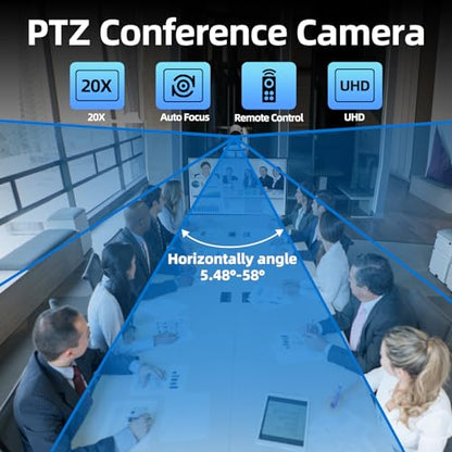 4K Conference Room Camera,PTZ Camera 20X Optical Zoom with IP/USB3.0/HDMI/RS232/RS485 for IP Live Streaming Video Conference and Church Education