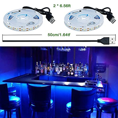 5V USB Blue 460-465nm LED Strip Light USB Powered 13.12ft/4M 240LEDs Flexible SMD2835 High Brightness No-Waterproof IP20 LED Tape Lights(2pcs x 6.6ft) - color: Blue