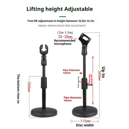 Desktop Microphone Stand, Upgraded Adjustable Table Mic Stand with Mic Clip and 5/8" Male to 3/8" Female Screw for shuer sm58 beta58 SE V7 & Other handheld microphone