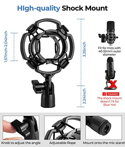 BILIONE Multifunctional Desktop Microphone Stand, Adjustable Mic Stand Desk with Pop Filter, Shock Mount, Microphone Clip, 5/8" to 3/8" Metal Screw Adapter (Pack of 2) - size: Round Base (Pack of 2)
