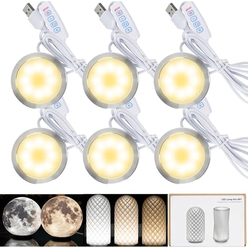 6PCS LED Lamp Kit 001 for Bambu lab A1 mini/A1/X2D/P2S MH001, 3 Color Temperature, Power Outage Color Storage, Dimming, 5V USB Round DIY Hardware Spare Parts for Makerwold 3D Printed Light Projects - color: 6PCS