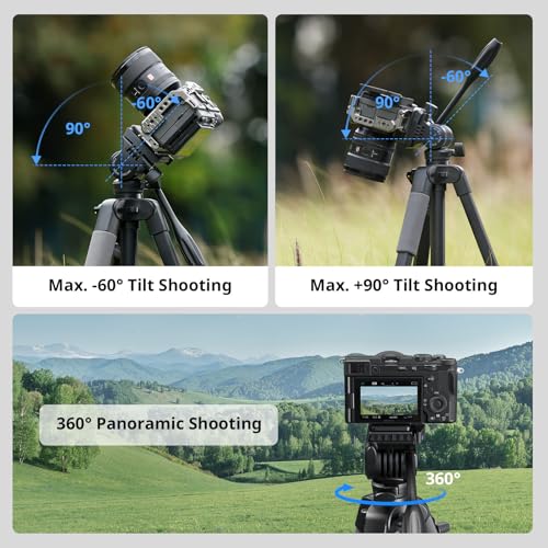 SmallRig CT-07 Aluminum Camera Tripod Stand, 63.4" Travel Tripod for iPhone and Cameras, Phone Tripods with Quick-Switch Vertical/Horizontal Mount, Adjustable Angles & Max. 4kg Load