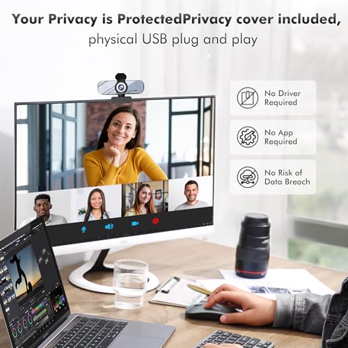 Gozvrpus USB HD Webcam with Built-in Microphone and Rotatable Tripod, 1080P Video, Wide Angle Camera, Privacy Cover, for Desktop PC or Laptop Computer（White） - color: white