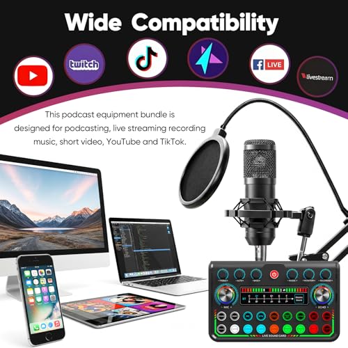 2026 Upgraded Podcast Equipment Bundle for 2, Recording Studio Kit with Dual Condenser Microphones, Audio Interface Mixer (4 Custom Sound Effects), Easy Setup for Podcasting, Streaming & Gaming