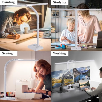 GAEFURY LED Desk Lamp for Home Office, 24W Bright Desk Lamp with Phone Holder Base - 25 Lighting Modes Eye-Caring Desk Light Adjustable Gooseneck Lamp for Workbench Drafting Reading Study-White - color: White