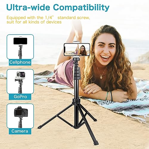 Aureday 67" Phone Tripod, Extendable Cell Phone and Camera Tripod Stand with Wireless Remote & Phone Holder, Aluminum Selfie Stick Tripod - color: Black, size: 67in