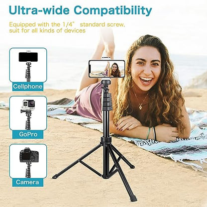 Aureday 67" Phone Tripod, Extendable Cell Phone and Camera Tripod Stand with Wireless Remote & Phone Holder, Aluminum Selfie Stick Tripod - color: Black, size: 67in
