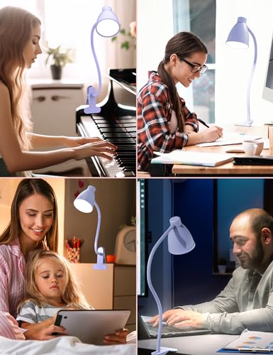 BOHON Desk Lamp with Clamp Clip on Light 5 Color 10 Brightness Lilac Purple | 10W 38 LED Flexible Gooseneck Clip Lamp, Auto Off Timer, Desk Lights for Office Home Bed Bedside Reading - color: Lilac Purple