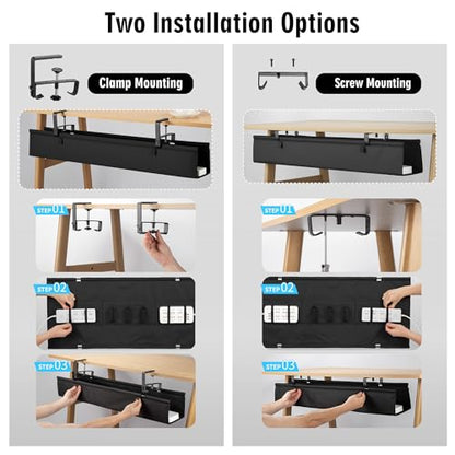 No Drill Large Under Desk Cable Management Tray, Fabric Cord Hider for Wire Organizer, Clamp/Screw Mount Cord Organizer, Standing Desk Cable Management for Office Home (Large (36 Inch))