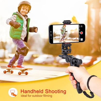 Zeadio Phone Tripod Stabilizer Grip, Smartphone Handheld Portable Selfie Stick Desktop Tabletop Stand Mount Holder for All Smartphones